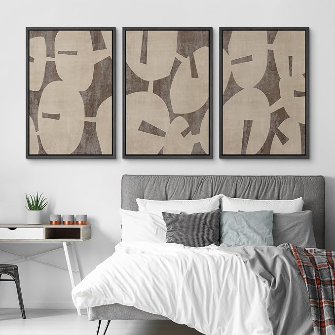 SIGNFORD Framed Wall Art Print Set Geometric Block Abstract Shapes Illustrations Modern Decorative Multicolor Relax/Calm Chic for Living Room, Bedroom, Office - 24"x36"x3 Black
