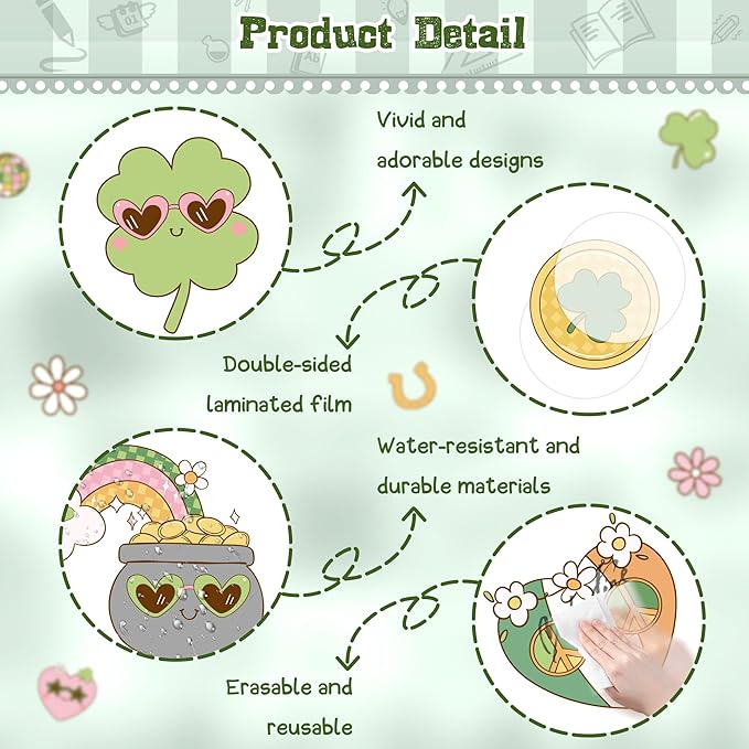 St. Patrick's Day Bulletin Board Set Classroom Decorations Irish Clover Bulletin Board Decorations Lucky Shamrock Cutouts for Bulletin Board St.Patrick’s Party Supply Classroom Chalkboard Wall Decor