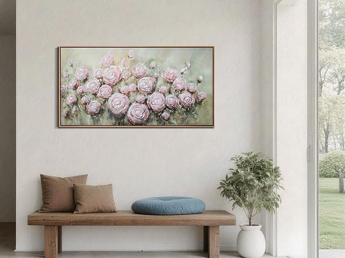 Arjun Flowers Wall Art Framed Canvas Art Wall Decor Living Room, Roses Floral Painting Textured Large Bedroom Artwork Picture Home Office Dining Room, 40"x20"