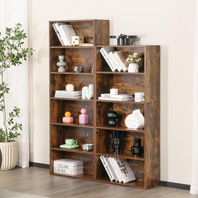 Book Shelf, 6-Tier Bookcase with Adjustable Shelves, Open Storage Shelves for Organization, 23.82 x 9.25 x 63, for Bedroom, Living Room, Home, Office, Rustic Brown