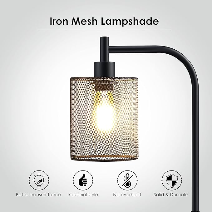 BoostArea Industrial Floor Lamp, Standing Lamp with Hanging Iron Mesh Lamp Shade, 6W LED Bulb, Whole Metal Farmhouse Floor Lamp with Foot Switch, Rustic Floor Lamps for Living Room Bedroom, Black