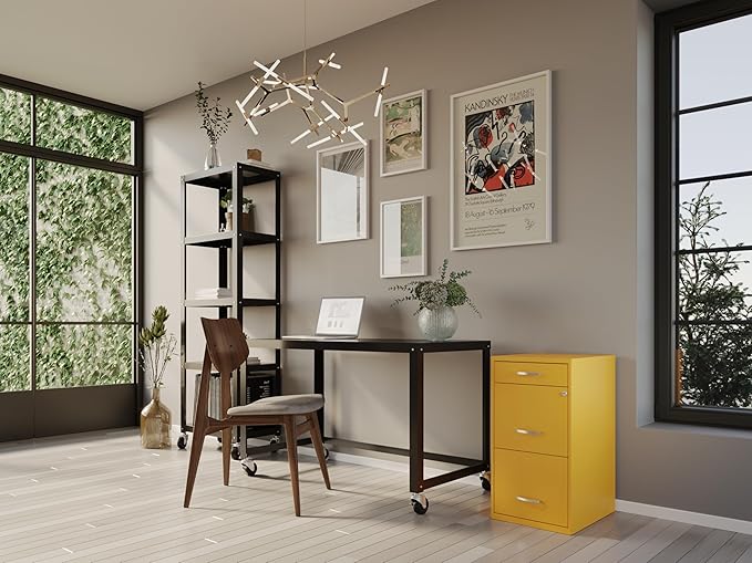 Hirsh Space Solutions 18" Deep Modern Metal Organizer File Cabinet with Cam Lock, 3-Drawer, Letter-Size, for Small Home/Home Office in Yellow