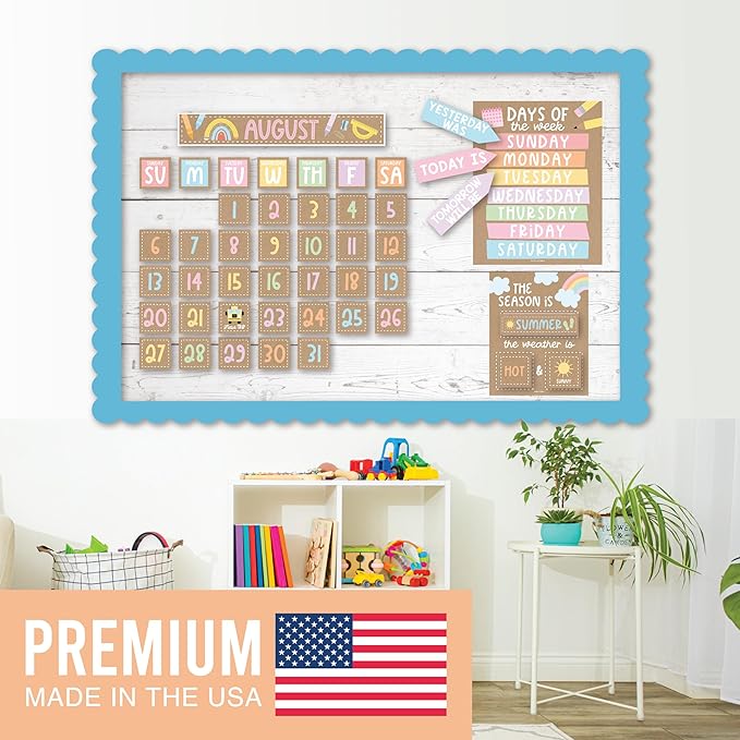 Hadley Designs Classroom Calendar Set Bulletin Board Decorations - Kraft School Calendar for Classroom Decor, Kindergarten Preschool Elementary Teacher Must Haves, Homeschool & Daycare Essentials