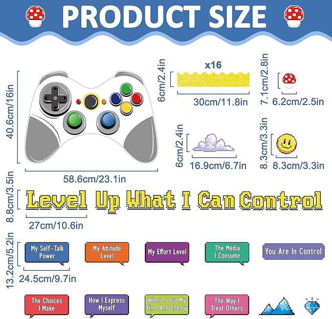 Growth Mindset Video Game Theme Bulletin Board Set Things I Can Control Positive Bulletin Decor Classroom Decorations Mental Health Growth Mindset Cutouts for Teacher Door Wall Display
