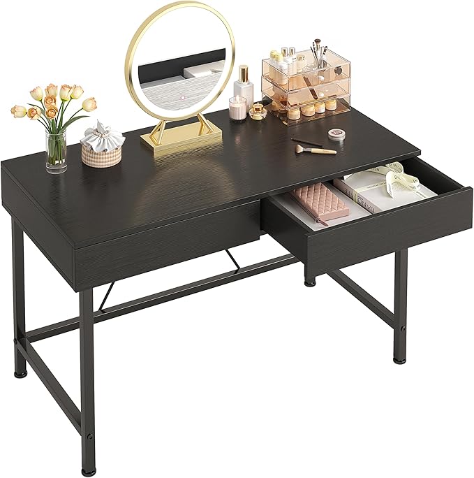 VERMESS Small Desk with Wood Drawers, 40 Inch Computer Desk for Bedroom, Vanity Makeup Desks, Kids Desks for Small Space with Storage for Home Office, Study Writing Simple Computer Table, Black