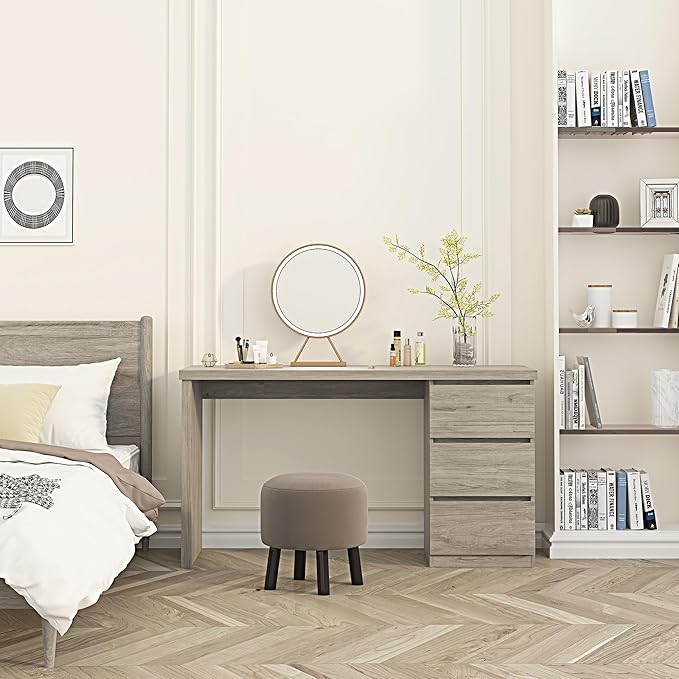 furtble Computer Desk with Drawers, 53.5 inches Wood Work Desk, Home Office Desk Workstation with Storage, Farmhouse Computer Table for Bedroom, Living Room, Grey Oak