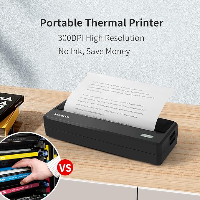 Rongta Portable Printers Wireless for Travel,Thermal Inkless Printer for School/Office/Home Use, Support 8.5x11 US Letter&A4 Thermal Paper, Compatible with Android,iOS & Laptop (Dark Gray)