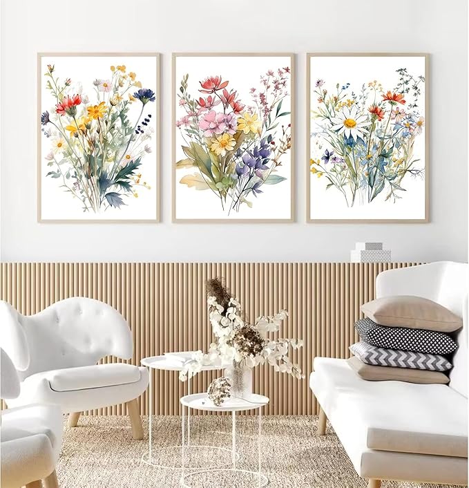 Colorful Wildflower Canvas Wall Art Watercolors Botanical Flower Painting Picture Wall Decor Modern Painting Floral Poster Print Artwork for Bedroom Living Room Gallery Home Decoration UnFramed