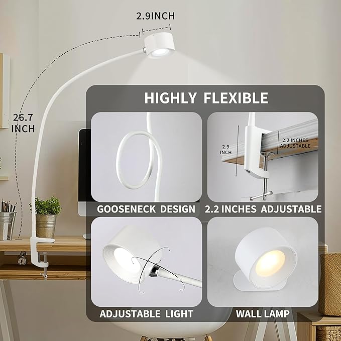 Portable and Rechargeable LED Desk Lamp,Versatile Lighting Solution for Office, Study, and Outdoor Activities，White