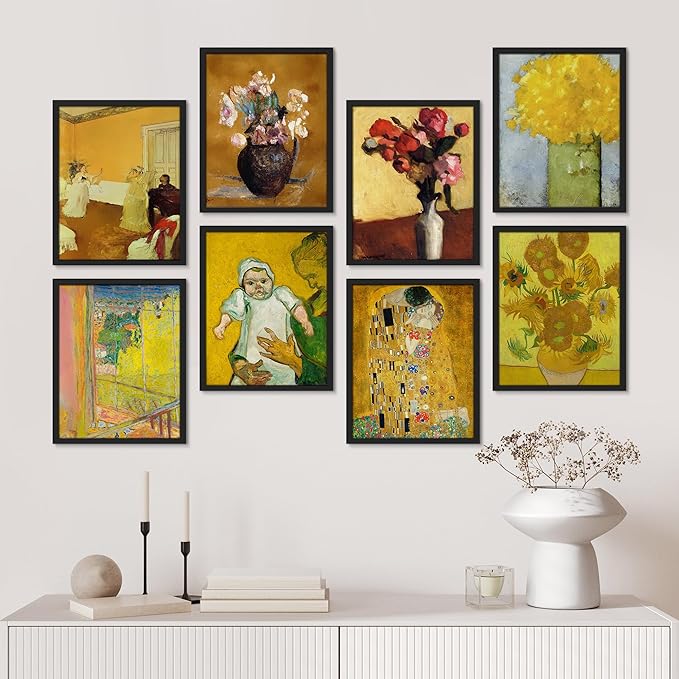 SIGNWIN Framed Poster Bathroom Decor, Wall Art Room Decor Multicolor for Living Room, Bedroom, Office Gustav Klimt Van Gogh Sunflower Classic Vintage Illustrations Bohemian - 12"x16"x 8 Black