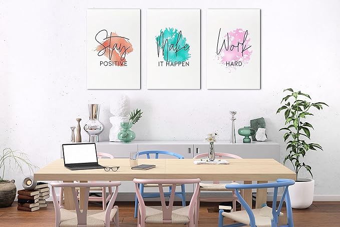 SHMAO Office Canvas Wall Art Motivational Wall Decor, 3 Piece Stay Work Make Print Pictures for Office Wall Decor Women Inspirational Framed Artwork Home Office Decor 16”x24”x3 Panels