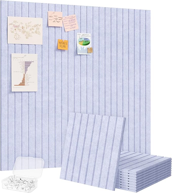 Lifewit Felt Slatted Bulletin Board with Self-Adhesive, 36"x 36"-9 Pack Cork Board Alternative, Pin Board Vision Board Message Board with 40 Pushpins for Office Decor, Room Decor, Periwinkle