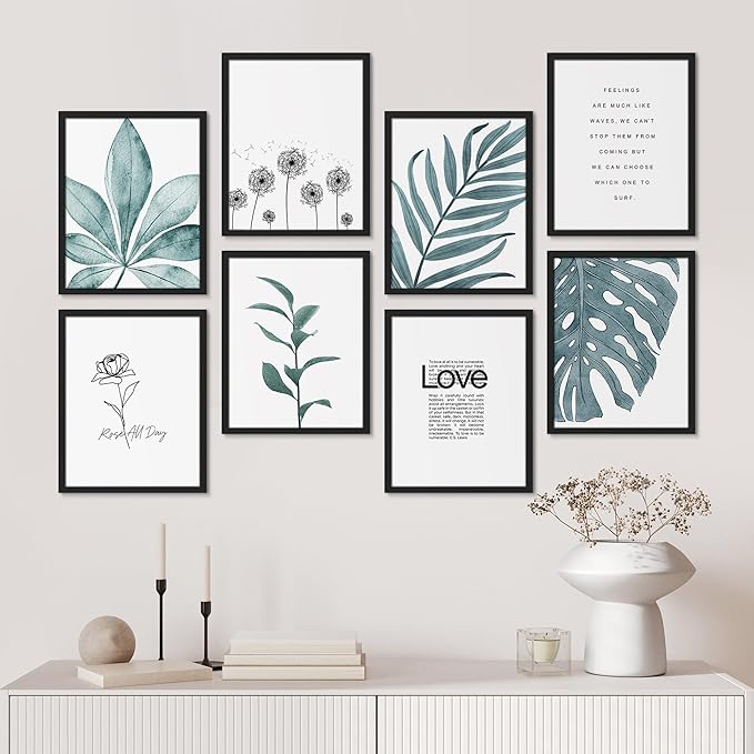 SIGNWIN Framed Poster Bathroom Decor, Wall Art Room Decor Multicolor for Living Room, Bedroom, Office Pastel Tropical Jungle Botanical Flower Plants Nature Abstract Shapes - 12"x16"x 8 Black