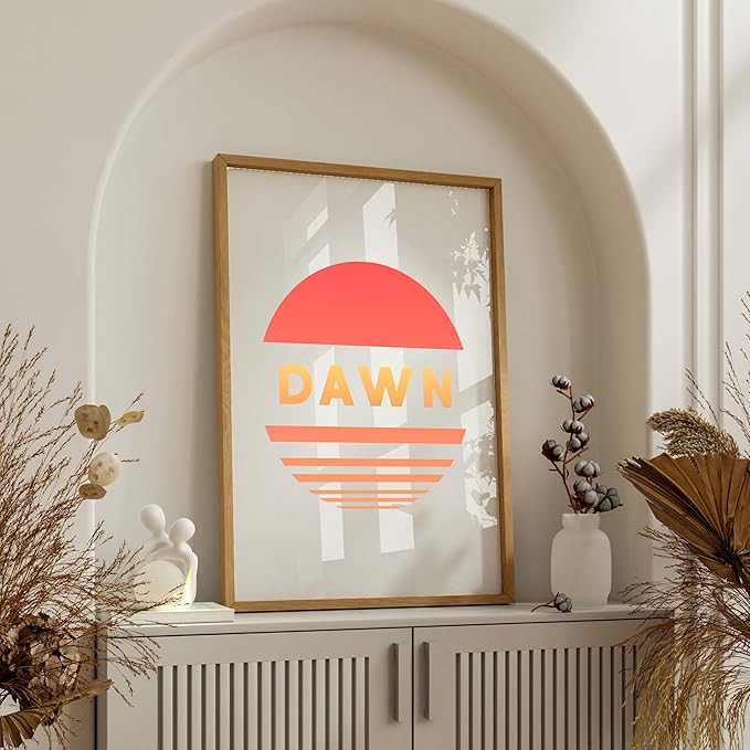 ALPINE INK CO. Dawn Typography Satin Poster - Abstract Sunrise Word Artwork - Warm Minimal Modern Style - Bedroom Living Room Office Wall Decor - 16x20 Unframed Satin Print