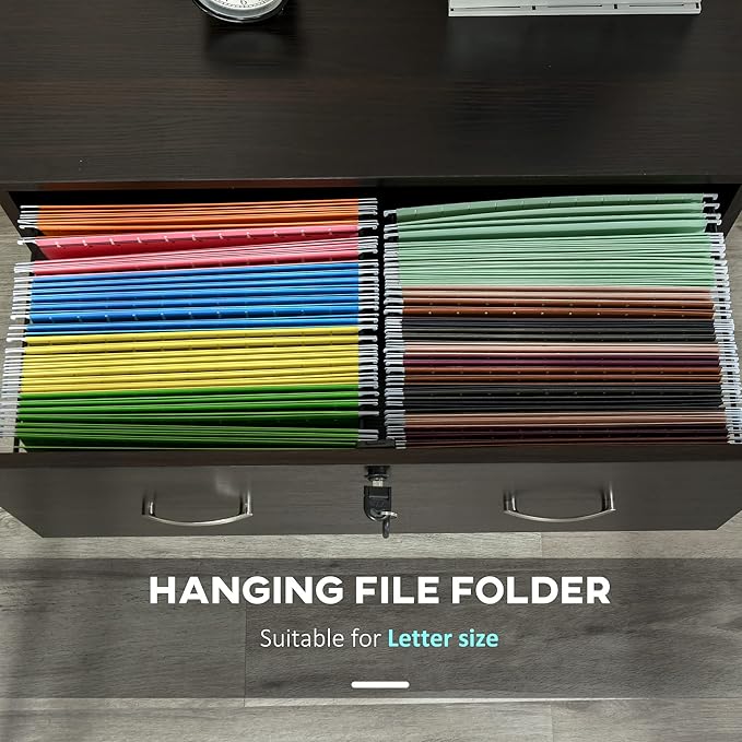 2 Drawer File Cabinet with Lock, Home Office Filing Organizer, for Letter Legal A4 Size Labeled Folders File Folder Storage, Wood Lateral Filing Cabinet (Walnut-D16.5*W29.25*H28.25in)