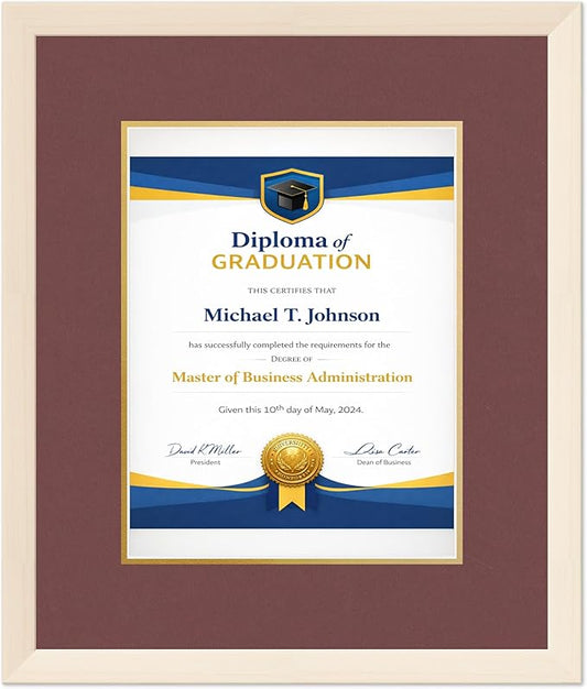 Diploma Frame Coastal Whitewash with Dark Red Over Gold Double Mat - Fits 10 x 13 College Diploma (Portrait Traditional) Wall Display Made in the USA
