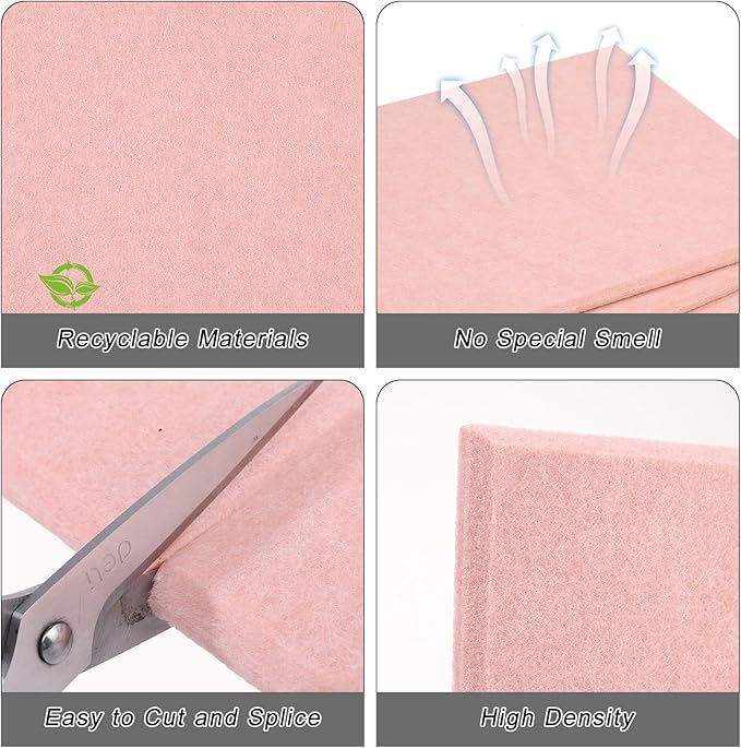 Large Cork Board 36" x 24", 6 Pack Felt Wall Tiles with Colored Pushpins, Bulletin Board with 40 Safe Removable Adhesive Tabs, Pin Board Cork Boards for Walls Home Office Decor - Pink