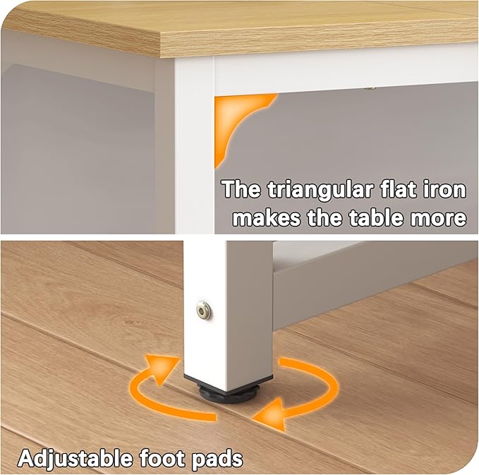 NSdirect 63" Computer Desk,Large Home Office Desk Wide Workstation 1 inch Thicker Tabletop for Writing,Games and Home Work PC Desk Modern Finish Wood Board and Sturdy Steel Legs,Oak+White