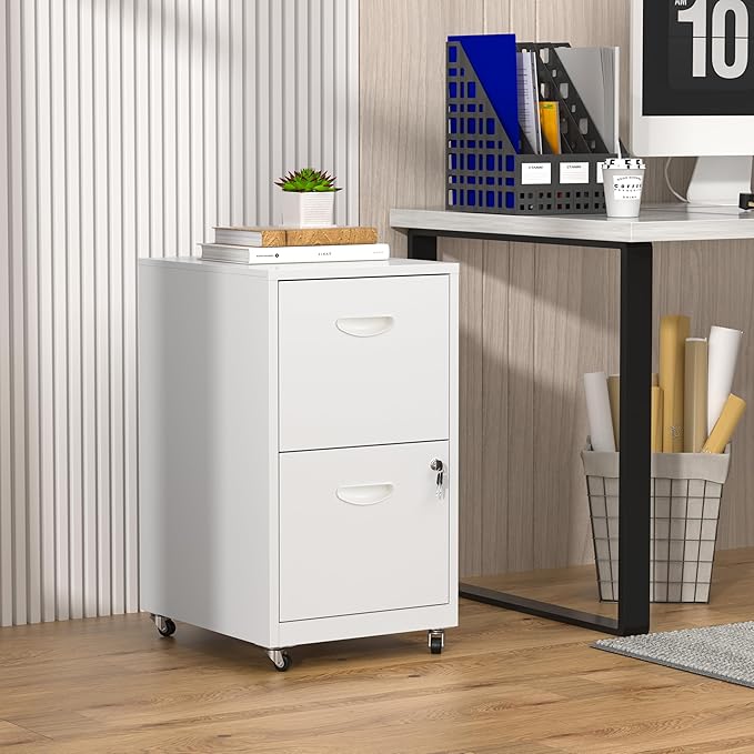 2 Drawer Rolling File Cabinet with Lock,Filing Cabinets for Home Office,Two Drawer File Cabinet, Mobile Under Desk Cabinets,Black Printer Stand with Wheels Fit Letter/A4,Assembly Required