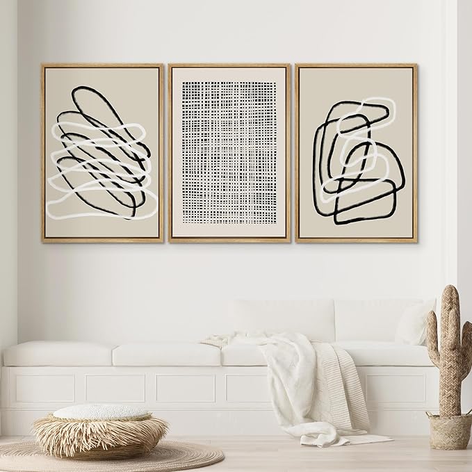 SIGNWIN Framed Canvas Print Wall Art Set Grunge Watercolor Paint Strokes Abstract Shapes Cozy Neutral Modern Art Decorative Boho Relax/Zen Nordic for Living Room, Bedroom, Office - 24"x36"x3 Natural