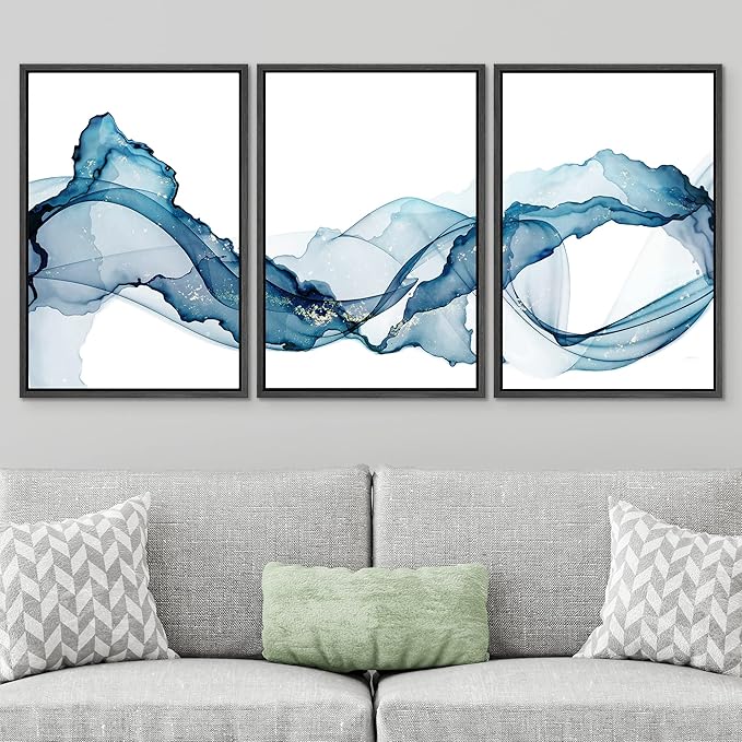 SIGNWIN Framed Canvas Print Wall Art Vibrant Pastel Minimal Smoke Wave Landscape Abstract Shapes Illustrations Minimalism Decorative Relax/Calm for Living Room, Bedroom, Office - 24"x36"x3 Black