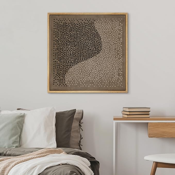 SIGNWIN Framed Canvas Print Wall Art Modern Dot Wave Abstract Black and Beige Pointillism Illustration Modern Art Decorative Boho Relax/Zen for Living Room, Bedroom, Office - 24"x24" Natural