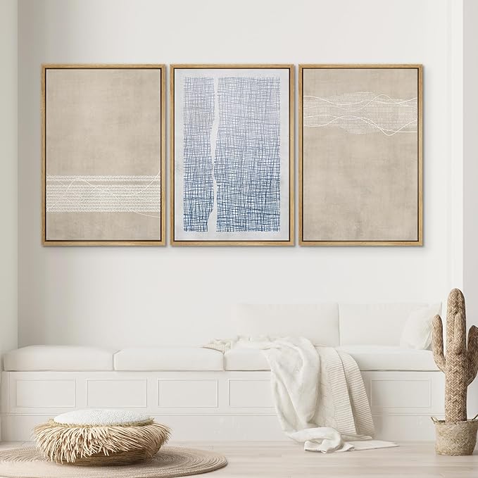 SIGNWIN Framed Canvas Print Wall Art Set Tan Blue Geometric Landscape Abstract Shapes Cozy Neutral Modern Art Decorative Boho Relax/Zen Nordic for Living Room, Bedroom, Office - 24"x36"x3 Natural