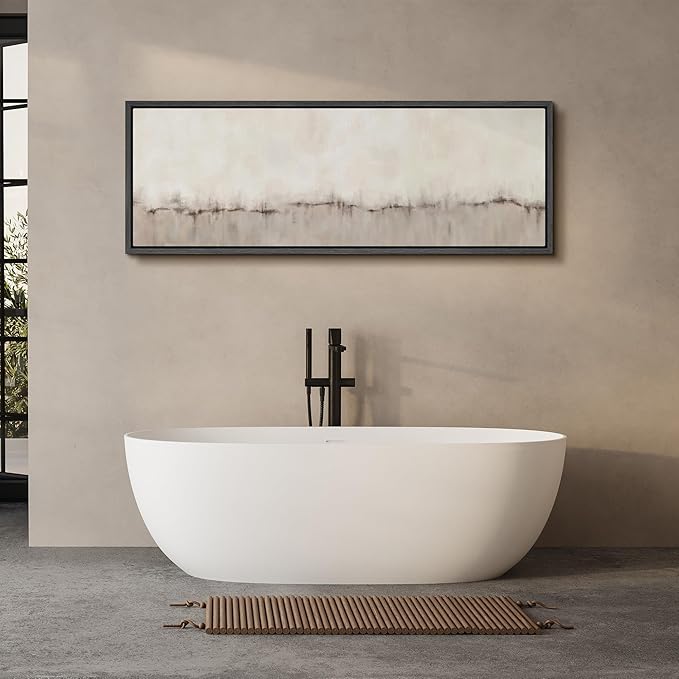 SIGNFORD Large Framed Canvas Minimalist Neutral Soundwave Abstract Illustrations Modern Art Calm Warm for Living Room, Bedroom, Office - 60"x20"