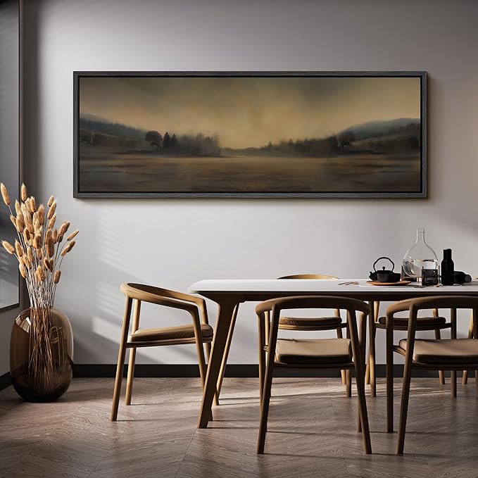 SIGNFORD Large Framed Canvas Print Wall Art Soft Focus Golden Horizon Landscape Illustrations Modern Art Calm Warm for Living Room, Bedroom, Office - 60"x20"