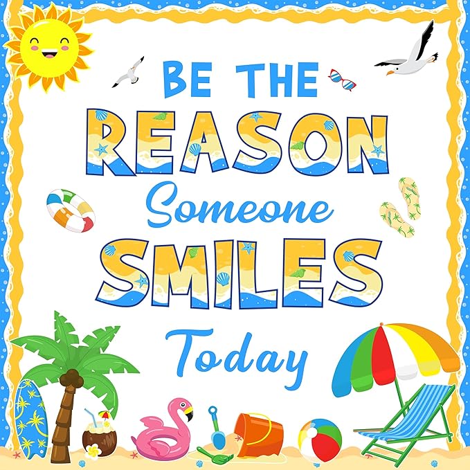 Summer Bulletin Board Decoration Set Be The Reason Someone Smiles Today Bulletin Board Summer Classroom Decoration Beach Cutouts for Teacher Supplies Home School Chalkboard Door Wall Decor