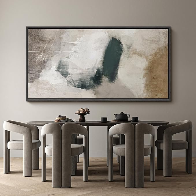 SIGNFORD Extra Large Framed Canvas Neutral Abstract Brushstroke Illustrations Modern Art Calm Warm for Living Room, Bedroom, Office - 60"x30"