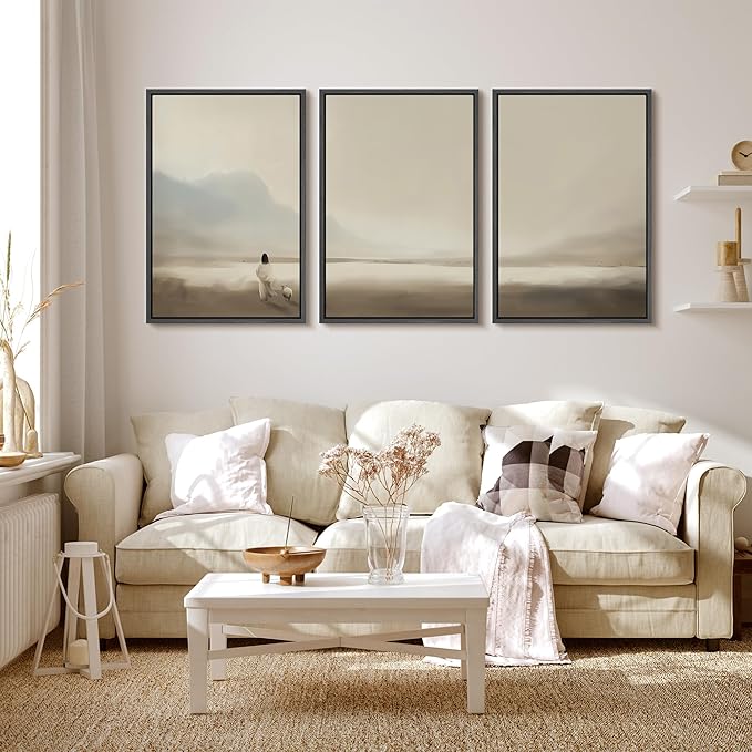 MUDECOR Framed Wall Art Print Set Serene Coastal Landscape Minimalist Illustrations Modern Art Boho Decorative Colorful Chic for Living Room, Bedroom, Office - 16"x24"x3 Black