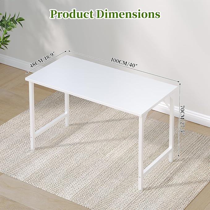 Grandder 40 inch Computer Desk, Small Home Office Desk Study Writing Kid Table, Simple PC Work Desk, Adjustable Feet, White