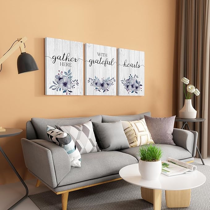 YOUHONG 3-Piece Wall Art Set - Gather & Grateful Themed Decor for Dining Room (20''Wx28''Hx3PCS)