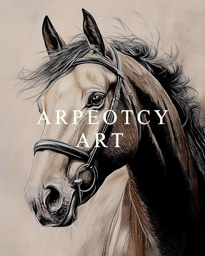 ARPEOTCY Vintage Framed Canvas Wall Art, Retro Horse Portrait Western Picture Decor, Rustic Farmhouse Country Wall Art for Living Room, Bathroom, Bedroom, Office(8 x 10 Inch)