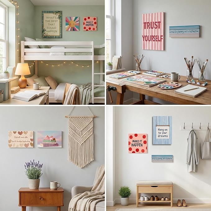 Motivational Wall Decor Posters Inspirational Wall Art for Living Room Bathroom Bedroom Decor For Teen Girls - Wall Decor Office Gifts For Women With Framed Canvas Set of 9 Artwork Ready to Hang
