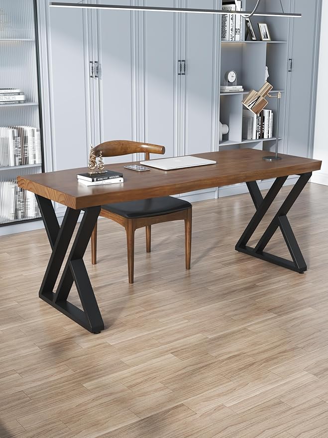 55inch Solid Wood Desk Wide Home Office Desk,Metal Modern Industrial Writing Table, Workstation, Perfect Table for Your workspace Study Table Furniture in Rustic Natural Aged Brown