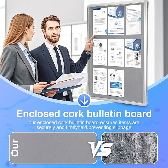 Magula 38"x28" Enclosed Bulletin Board Tamper-Proof Dispaly Case, Aluminium Frame, Shatter Resistant Lockable Bulletin Board, Lockable Noticeboard