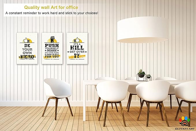 Office Wall Art - 3 Panel Motivational Canvas, Inspirational Quotes for Home Decor, Positive Entrepreneur Words Poster Frame for Company, 12"x18"x3Pcs