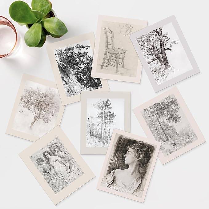 SIGNWIN Adhesive Canvas Poster Bathroom Decor 11"x14"x 8, Wall Art Room Decor Multicolor for Living Room, Bedroom, Office Black White Forest Landscape Female Portrait Vintage Illustrations Bohemian