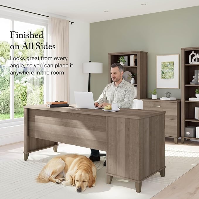 Bush Home 72-inch Home Office Desk with Drawers, Large Computer Table for Personal Workspace, Somerset Collection, Ash Gray