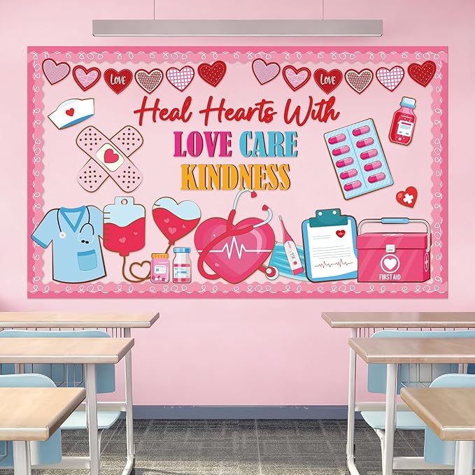 Nurse Bulletin Board Decorations Set Healthcare Bulletin Board Healthy Kindness Nursing Paper Cutouts Medical Health Classroom Decoration for Home School Office Decor Party Teacher Supplies