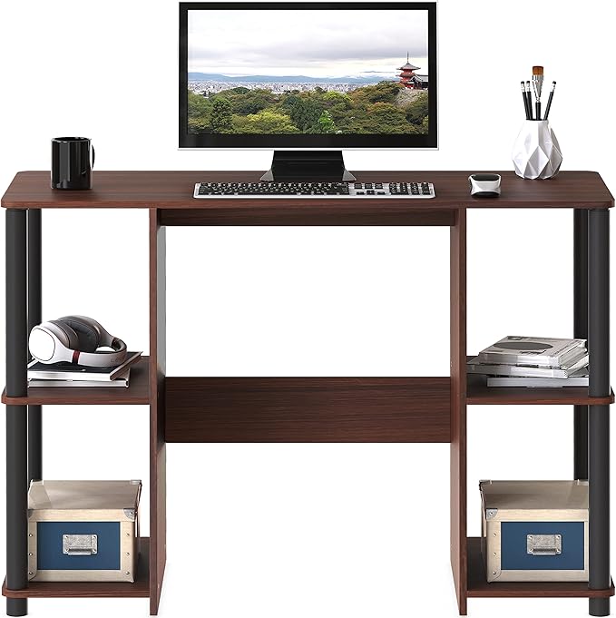 SHW 38-Inch Home Office Wood Desk with Double Sided Shelves, Cherry