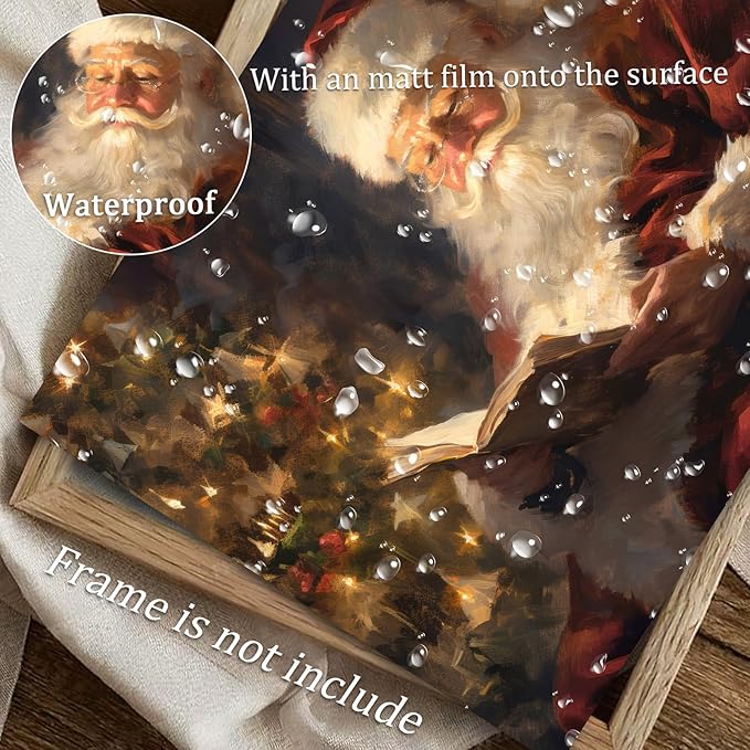 uniro Vintage Christmas Wall Art Santa Reading Book Christmas Oil Painting Printable Art Cottagecore Academia Art Christmas Decor Winter Farmhouse Holiday Wall Decor for Bedroom, Living Room, Gallery, winter Room Decor, Holiday Decoration Gifts( 8" x 1...
