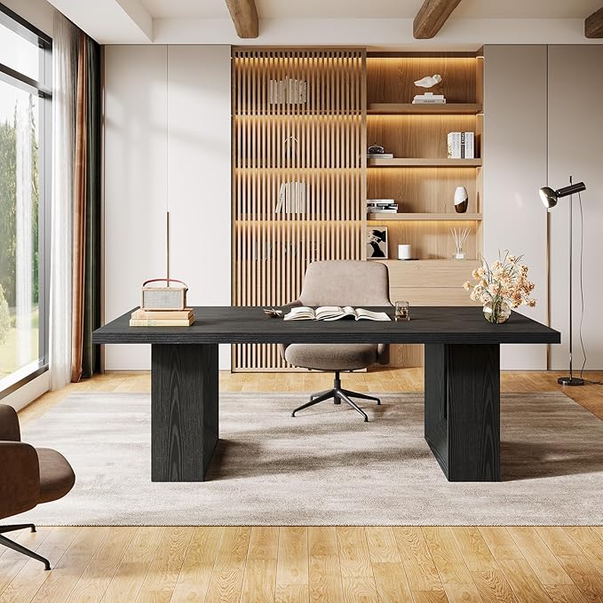 Tribesigns 62.99" Home Office Desk, Large Farmhouse Executive Desk, Computer Table for Office, Conference Room (Black)