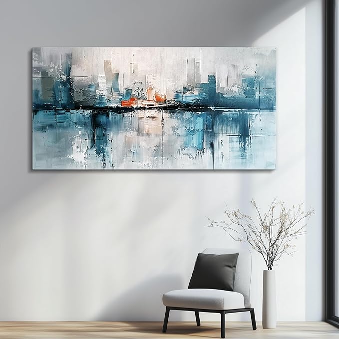 FUHAIHUA Canvas Wall Art For Living Room Large Wall Decor For Office Bedroom Wall Decor Abstract Painting Blue Wall Pictures Prints Wall Artwork Aesthetic Home Decoration Ready To Hang 24x48 In
