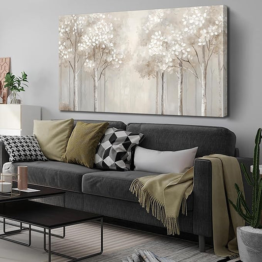 ANCXWOTER Large Forest Wall Art for Living Room White Misty Birch Tree Picture for Bedroom Office Modern Landscapes Canvas Prints Ready to Hang 29x58 Inch