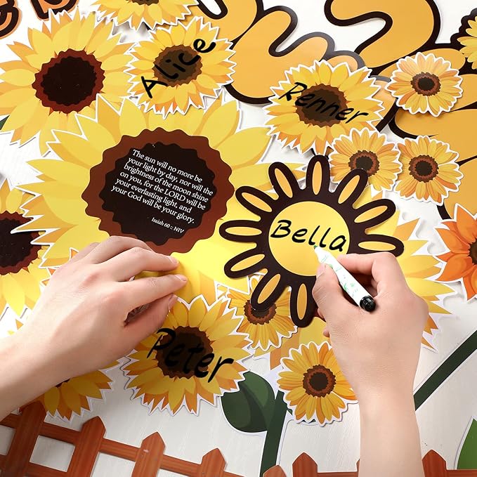 Colarr 92 Pcs Spring Sunflower Bulletin Board Decorations Summer Sun Flower Cutout Classroom Decor Inspirational Yellow Flowers Bulletin Boards Set for School Window Wall Door Home Office Decoraction