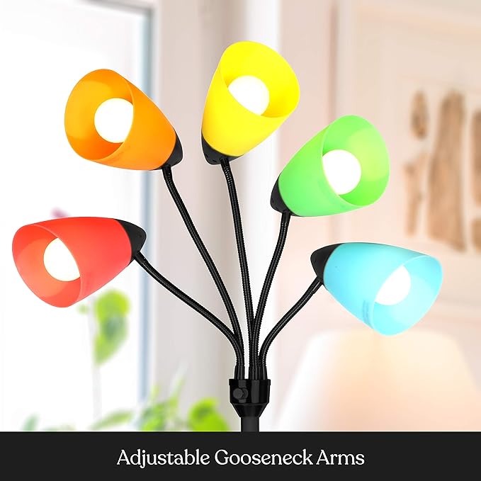 Brightech Medusa LED Floor Lamp – Multi-Head Dimmable Floor Lamp for Living Rooms & Offices – Tall Lamp with Interchangeable Shades, Adjustable Standing Lamp for Bedroom Reading – Black