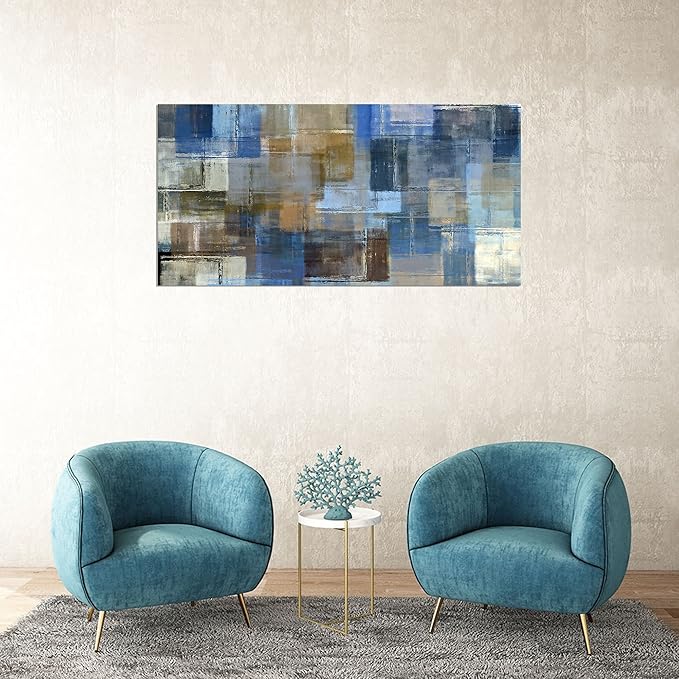DZL Art A74875 Large Abstract Wall Art Grey and Blue Canvas Prints Painting Framed wall art Canvas Wall Art for living Room Bedroom and Office Home Decor Artwork